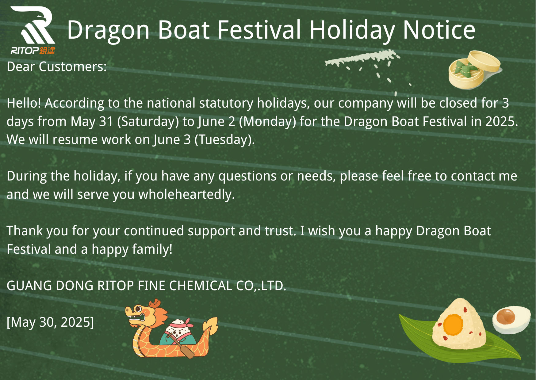 Dragon Boat Festival Holiday Notice