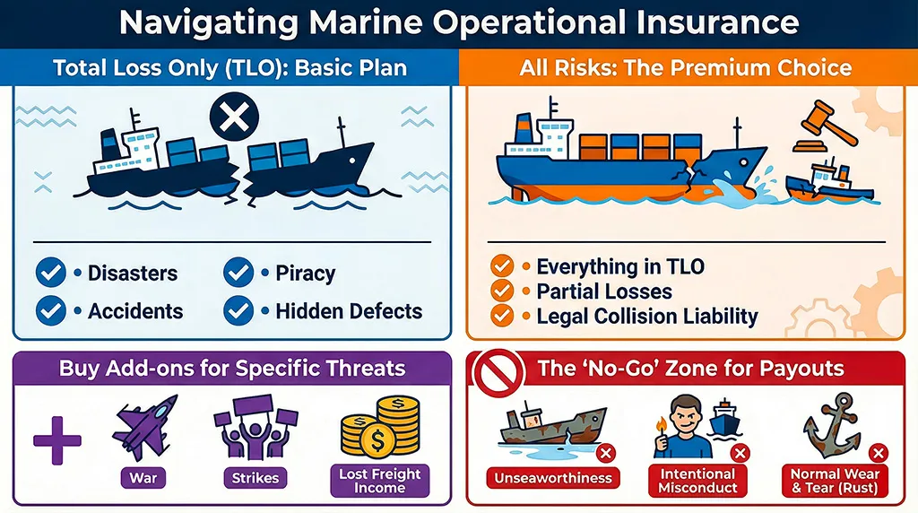 Marine Insurance Explained: Total Loss Only (TLO) vs. All Risks Coverage