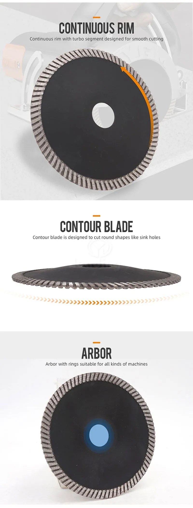 Fine Turbo Continuous Rim Diamond Concave Contour Blade for Cutting Curves