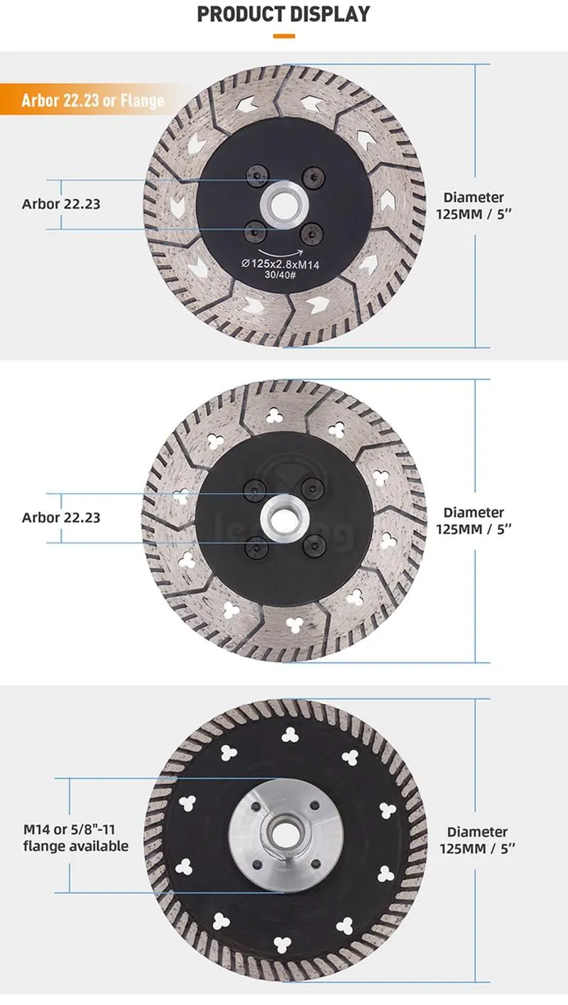 Flush Cutting and Shaping Blade With Cooling Holes and M14 or 5/8&quot;-11 Flange