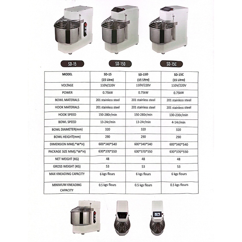 15L/6kg Sprial dough mixer