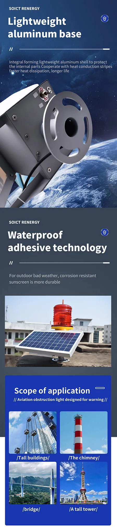 Teideal Sinsearach Optamaithe: Solas Comhartha Túr Strobe Eitlíochta Gréine, image size:449x2025