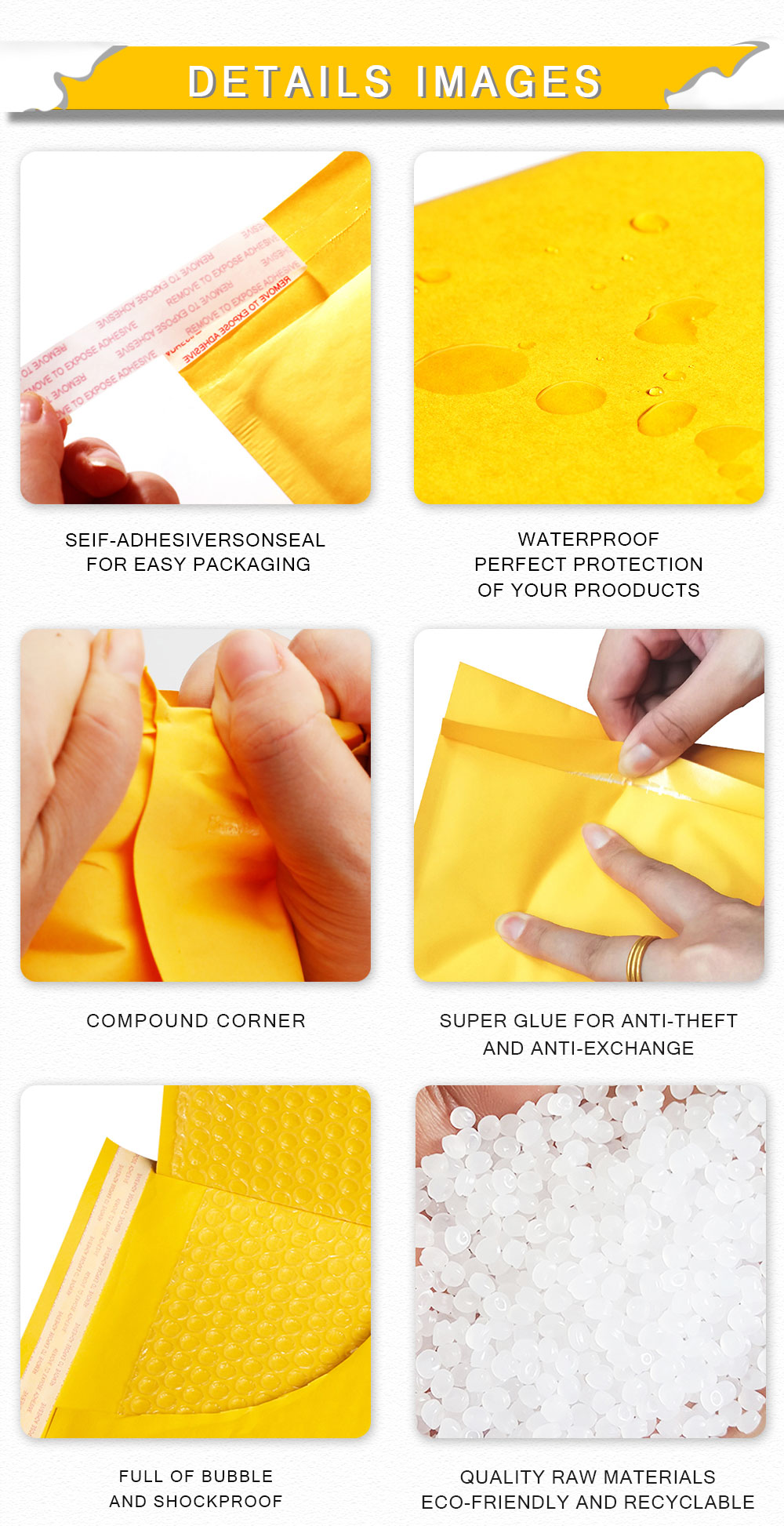 Degradable Yellow Kraft paper Bubble Padded Envelopes