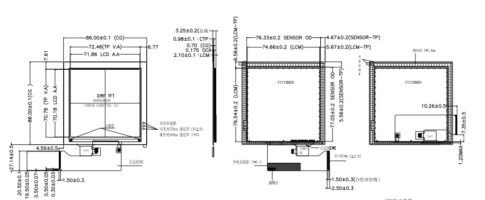 3.95'' TFT LCD 480x480 Pixels Display with MIPI