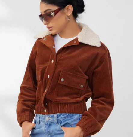 Cord Sherpa Collar Cropped Jacket