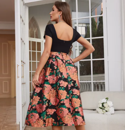 Printed Patchwork Midi Dress