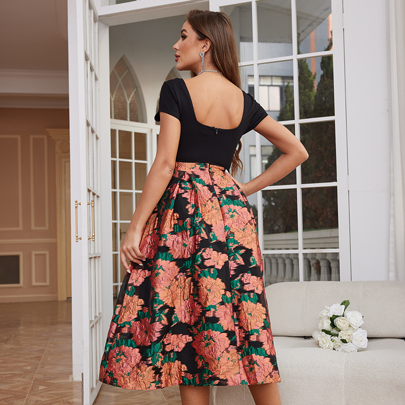 CG2233-Printed Patchwork Midi dress