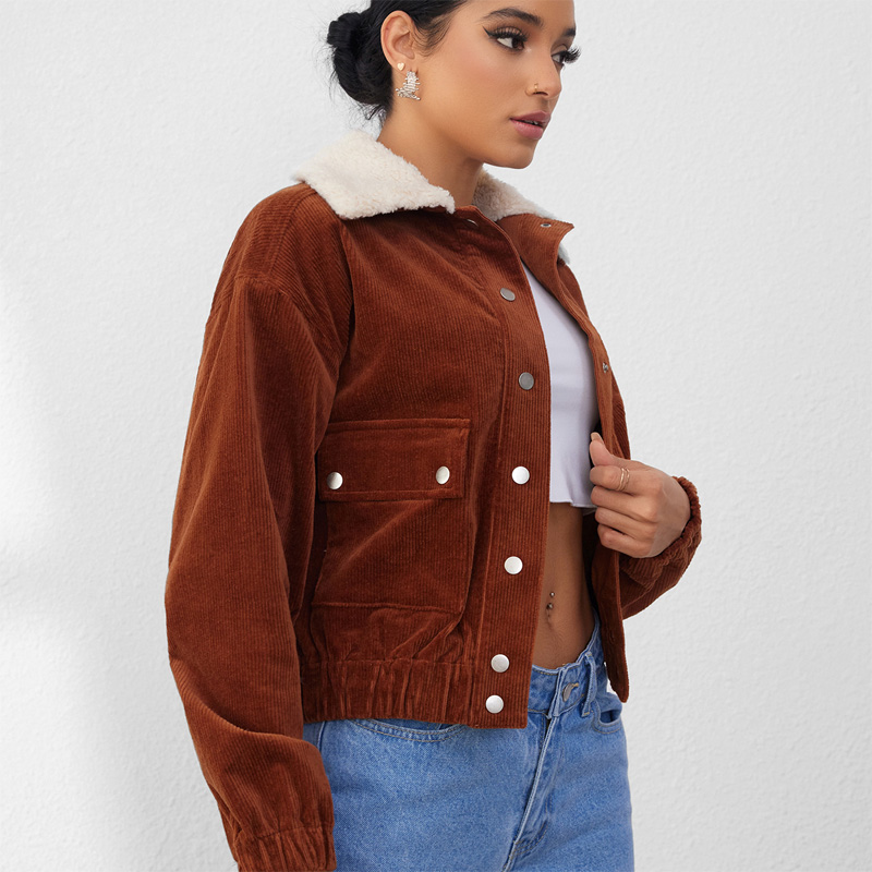 WB0762-Cord Sherpa Collar Cropped Jacket