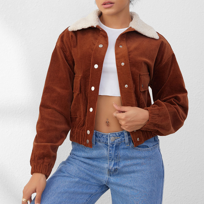 WB0762-Cord Sherpa Collar Cropped Jacket