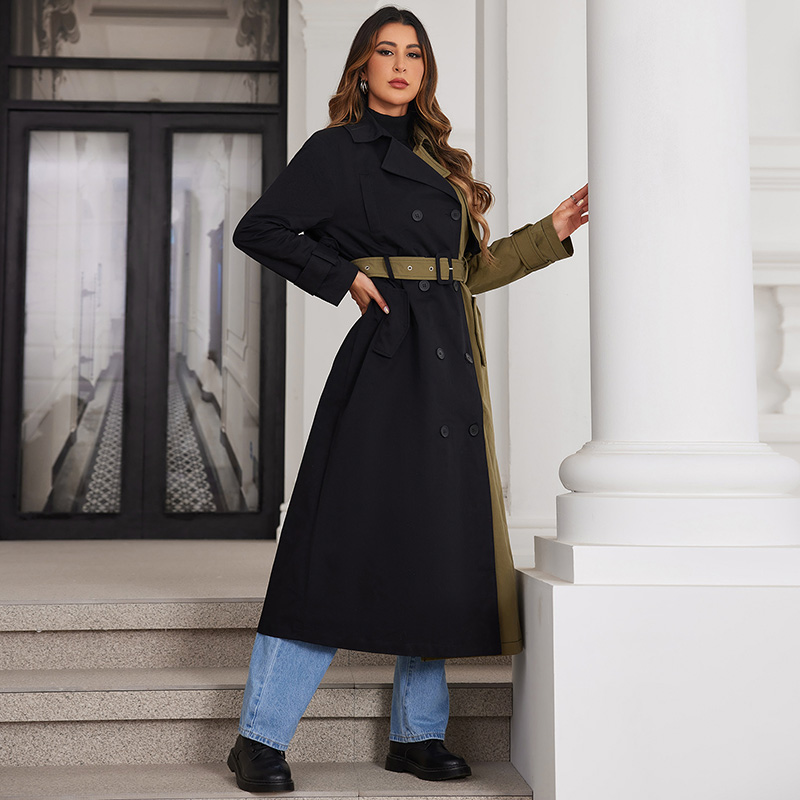 NB2261-Color Block Belted Trench Coat