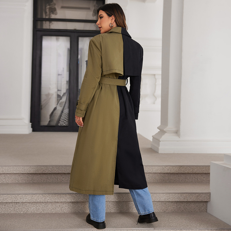 NB2261-Color Block Belted Trench Coat