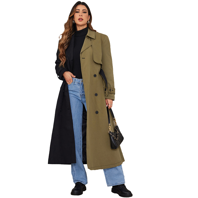 NB2261-Color Block Belted Trench Coat