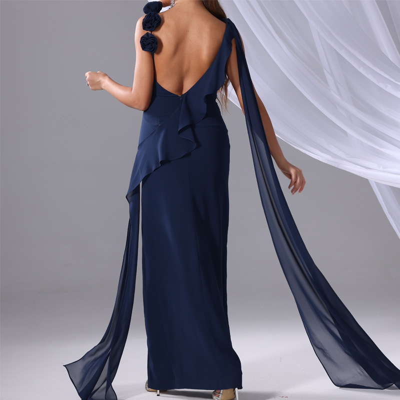 ZG0160-Chiffon Draped Split Maxi Dress