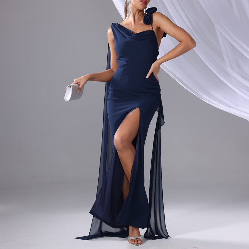 ZG0160-Chiffon Draped Split Maxi Dress