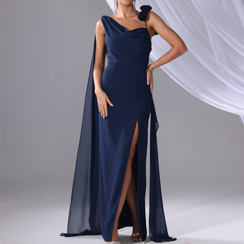 ZG0160-Chiffon Draped Split Maxi Dress