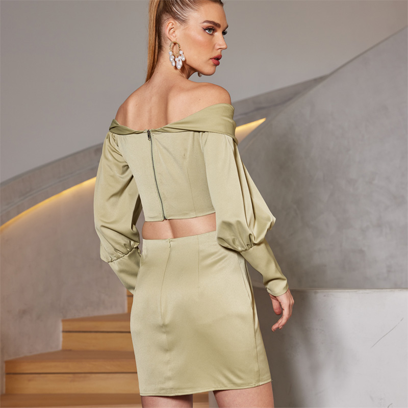 PA0137-TP-Khaki Satin Button Mini Dress