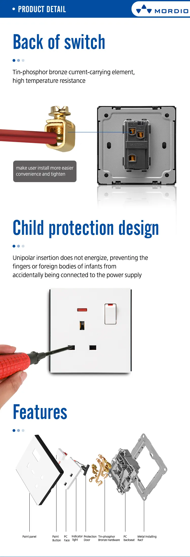 S1 large panel white 13A switched socket