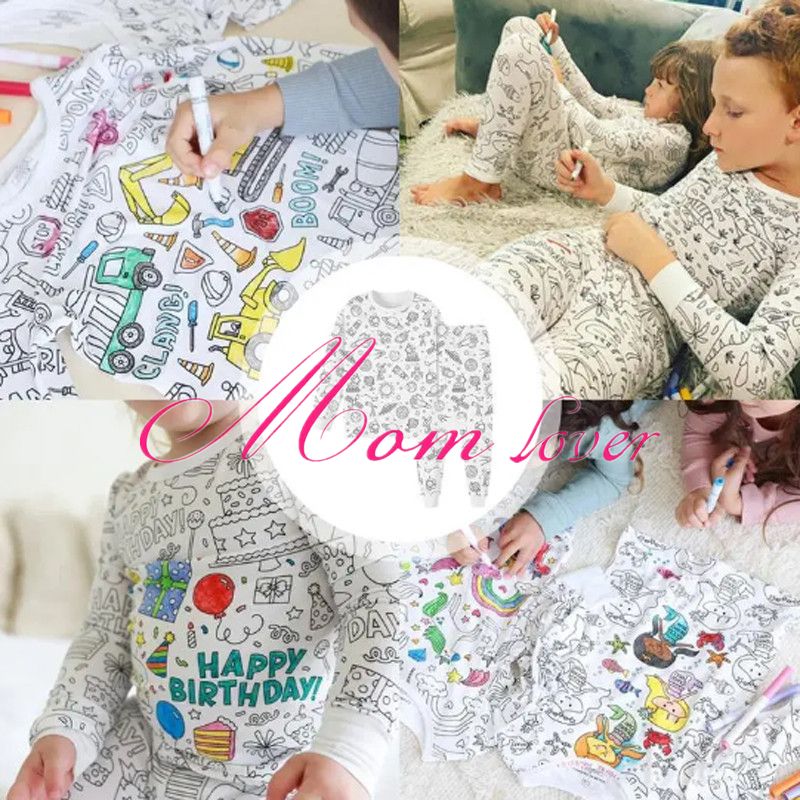 Pigiama Da Colorare Di Natale Per Bambini – 2 Pezzi Maniche Lunghe – Coloring Pajama Fai Da Te – Regalo Creativo - 4