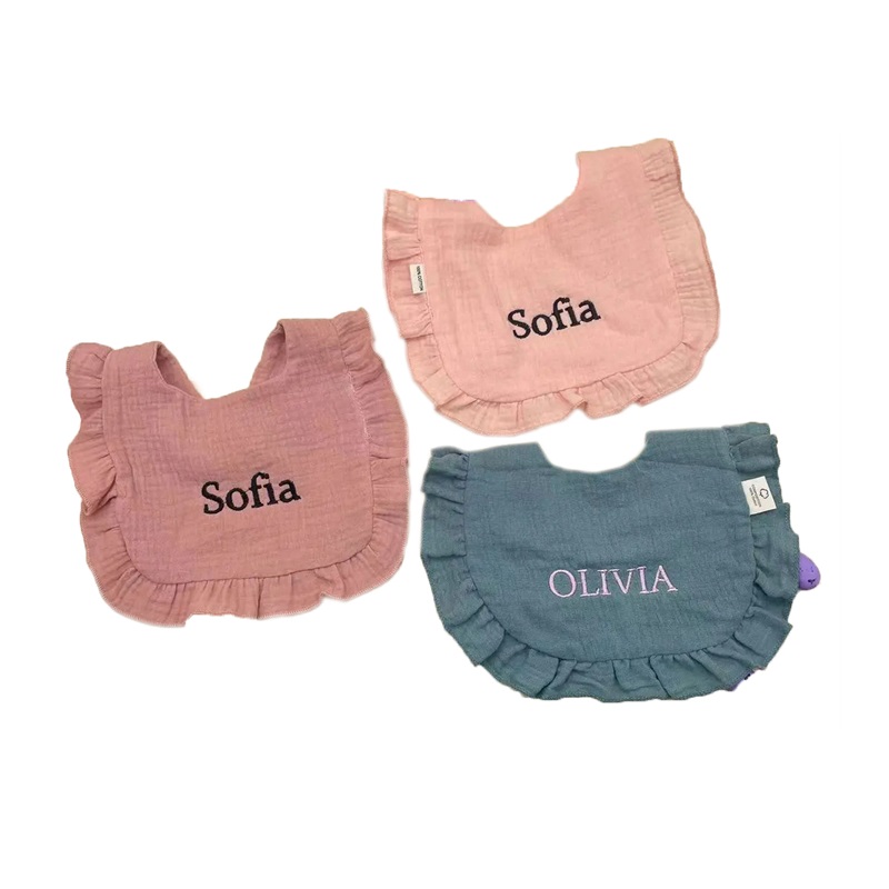 ins embroidery bib ruffle saliva towel baby cotton class a gauze absorbent saliva pocket baby lace bib