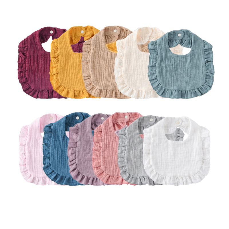 ins embroidery bib ruffle saliva towel baby cotton class a gauze absorbent saliva pocket baby lace bib