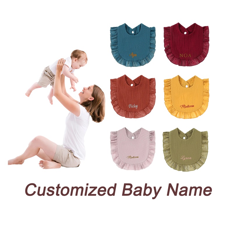 ins embroidery bib ruffle saliva towel baby cotton class a gauze absorbent saliva pocket baby lace bib