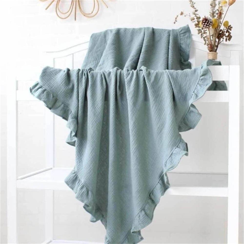 Embroidered baby ruffle solid cotton gauze blanket