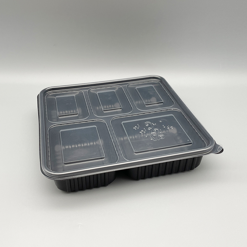 Disposable Plastic PP Black Takeaway Compartment Food Lunch Box With Lid