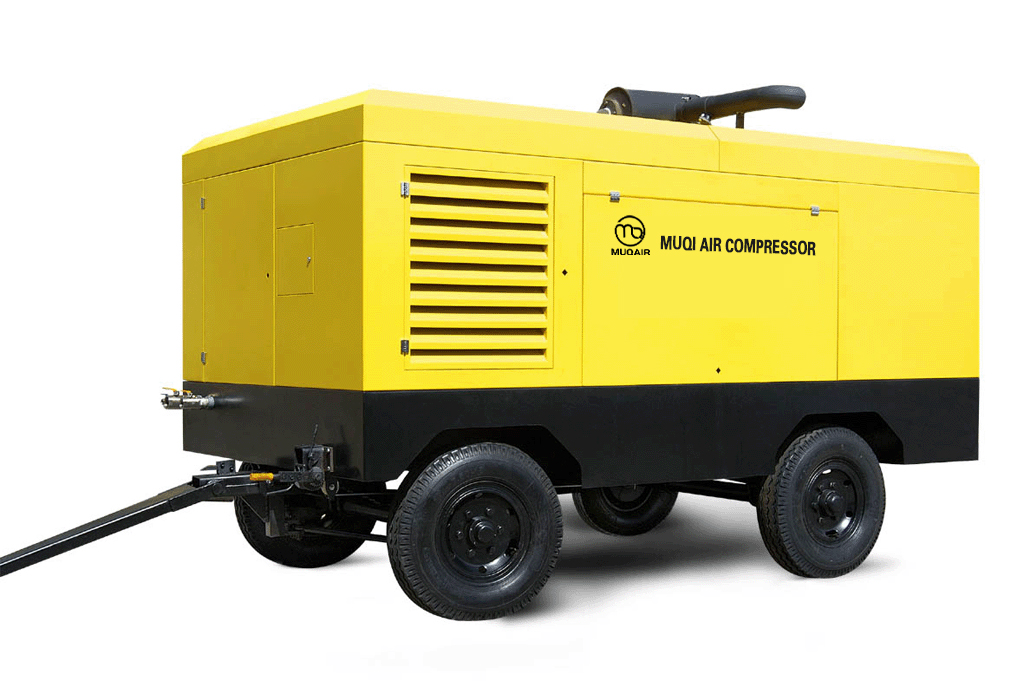 Portable movable diesel engine screw compressor for drilling mining