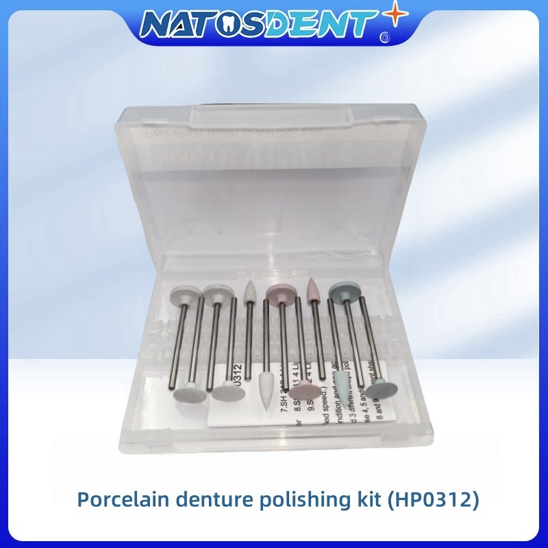 Angzhili Porcelain Polishing Kit HP0312 – 12-Piece Denture Resin Polisher Set For Low-Speed Handpieces, 3-Step Silicone Polishers