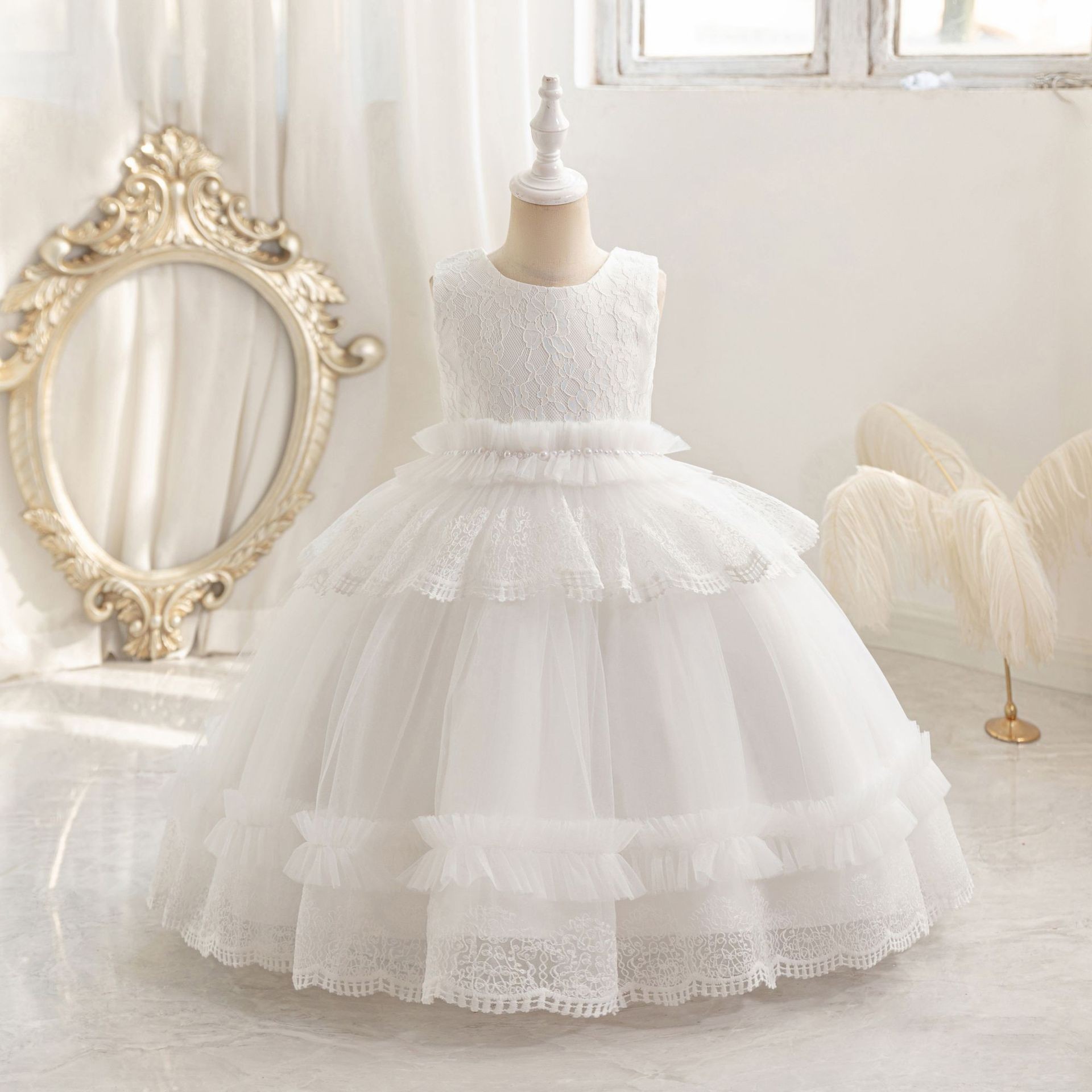 open lace back dress Luxury Handwork Ball Gown Fluffy Tulle Ruffles Quinceanera Dress Blue –  Simplepromdress main image 0