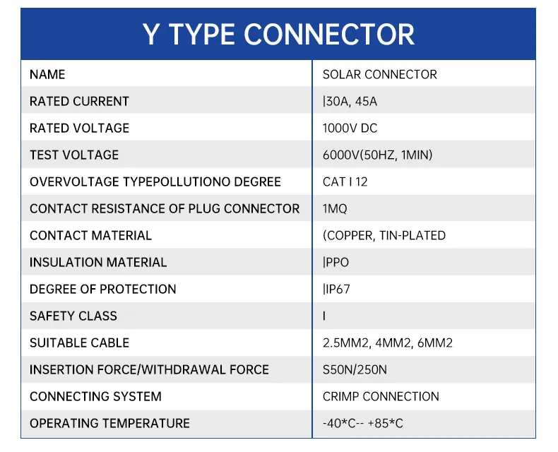 URAQT Y Type Connecteurs Solar, 6 mm² Professionnel Y3 Imperméable  Connecteur de Panneau Solaire, 10AWG Cable Panneau Solaire, pour Panneaux  Photovoltaïques Connectés en Parallèle MMF + FFM : : Commerce,  Industrie et Science