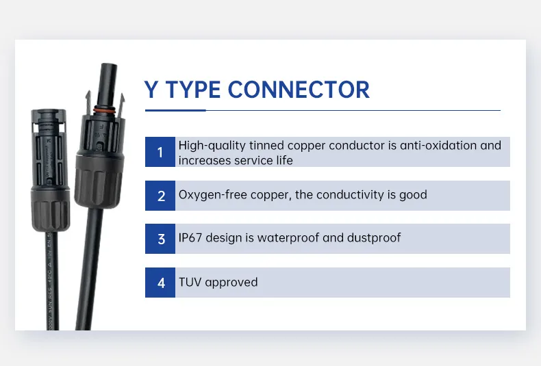 Connecteurs de branche solaire de type Y Sudoo Répartiteur PV - Connecteur  étanche pour câbles de panneaux solaires (Type Y 2 à 1) : :  Commerce, Industrie et Science