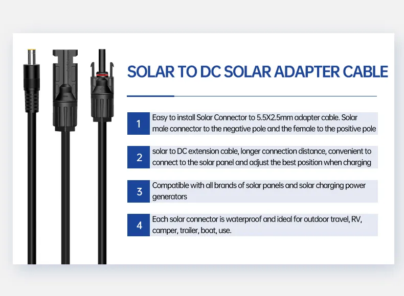 Solar Connector To Dc 5.5X 2.5mm Extension Solar Panel Adapter Cable