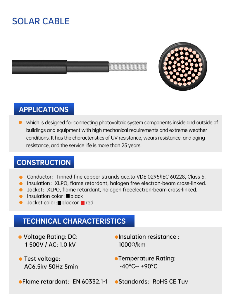 TUV Solar Cable PV1-F Single Core 4mm2/6mm2/10mm2