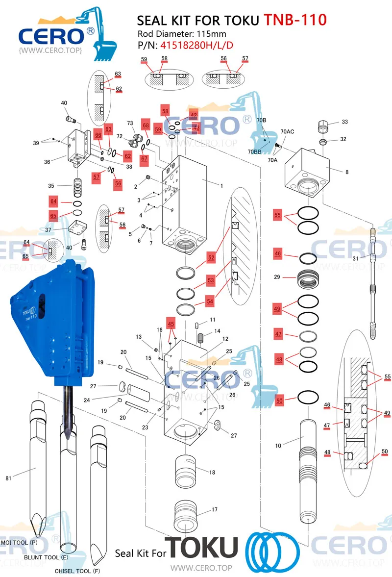 TOKU TNB-110 Master Seal Kit 41518280L 41518280D 41518280H TOKU TNB110 Seal Kit