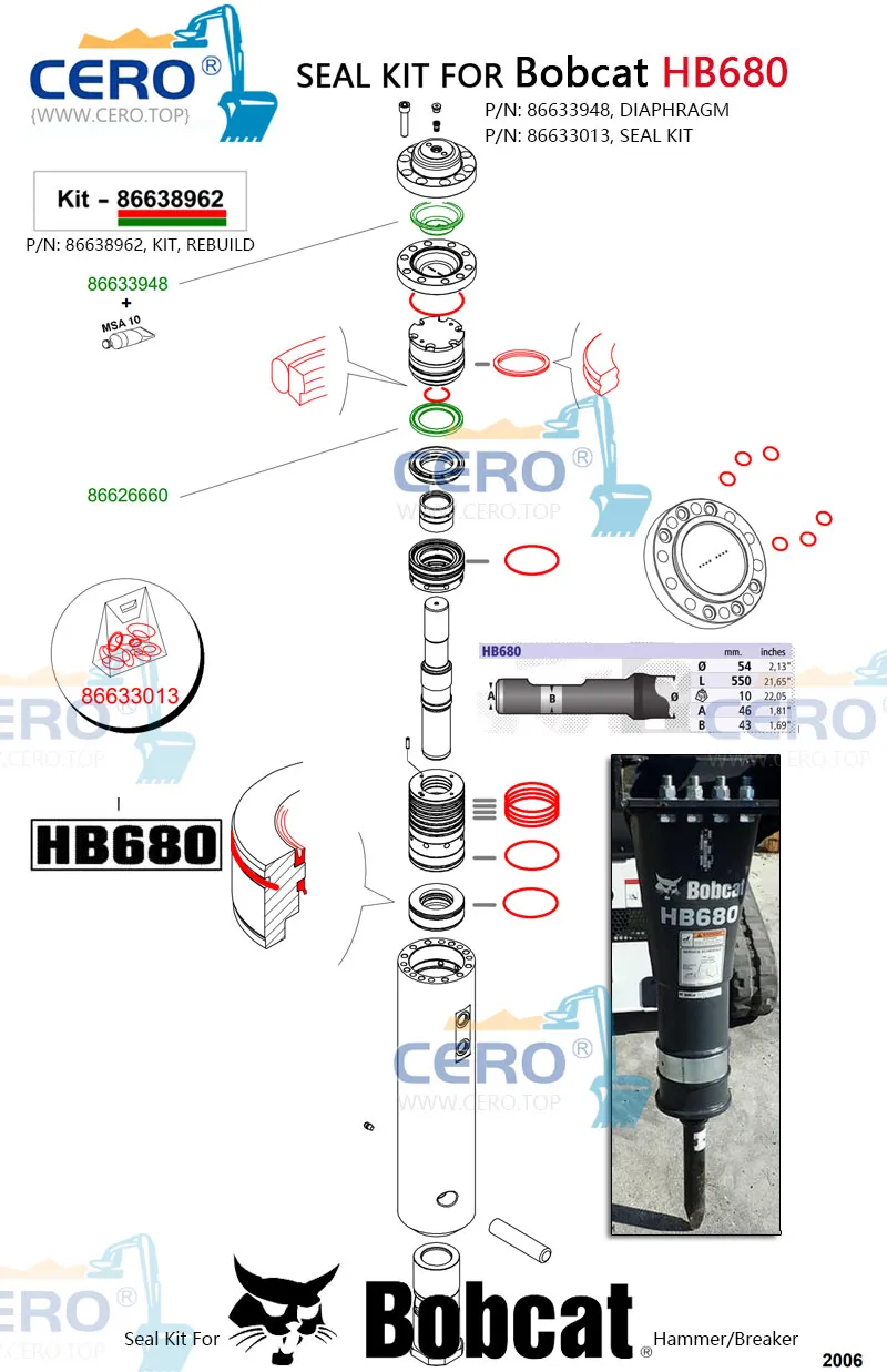 Bobcat HB680 Seal Kit 86633013 Diaphragm 86633948 Rebuild Kits 