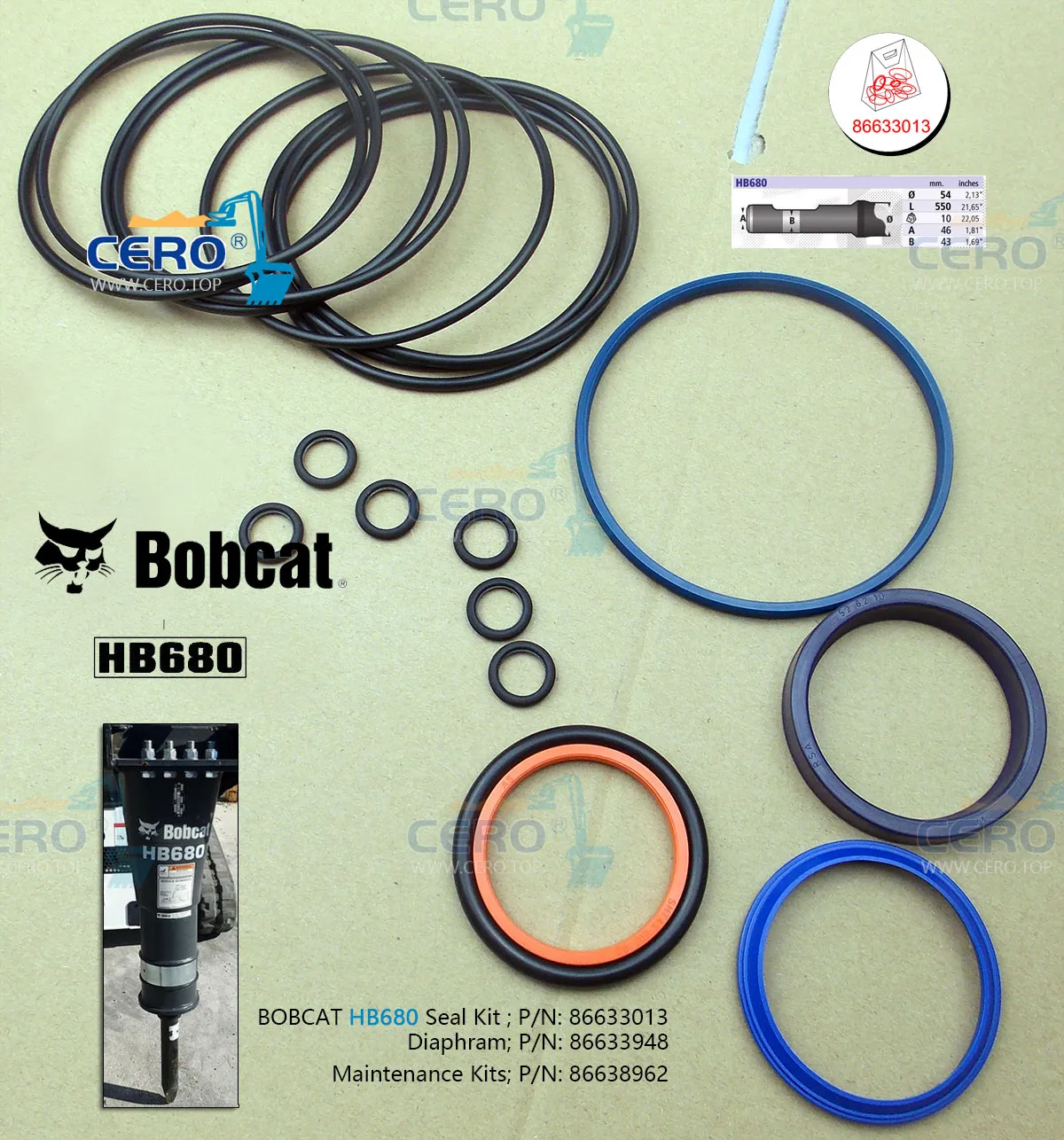 Bobcat HB680 Seal Kit 86633013 Diaphragm 86633948 Rebuild Kits 