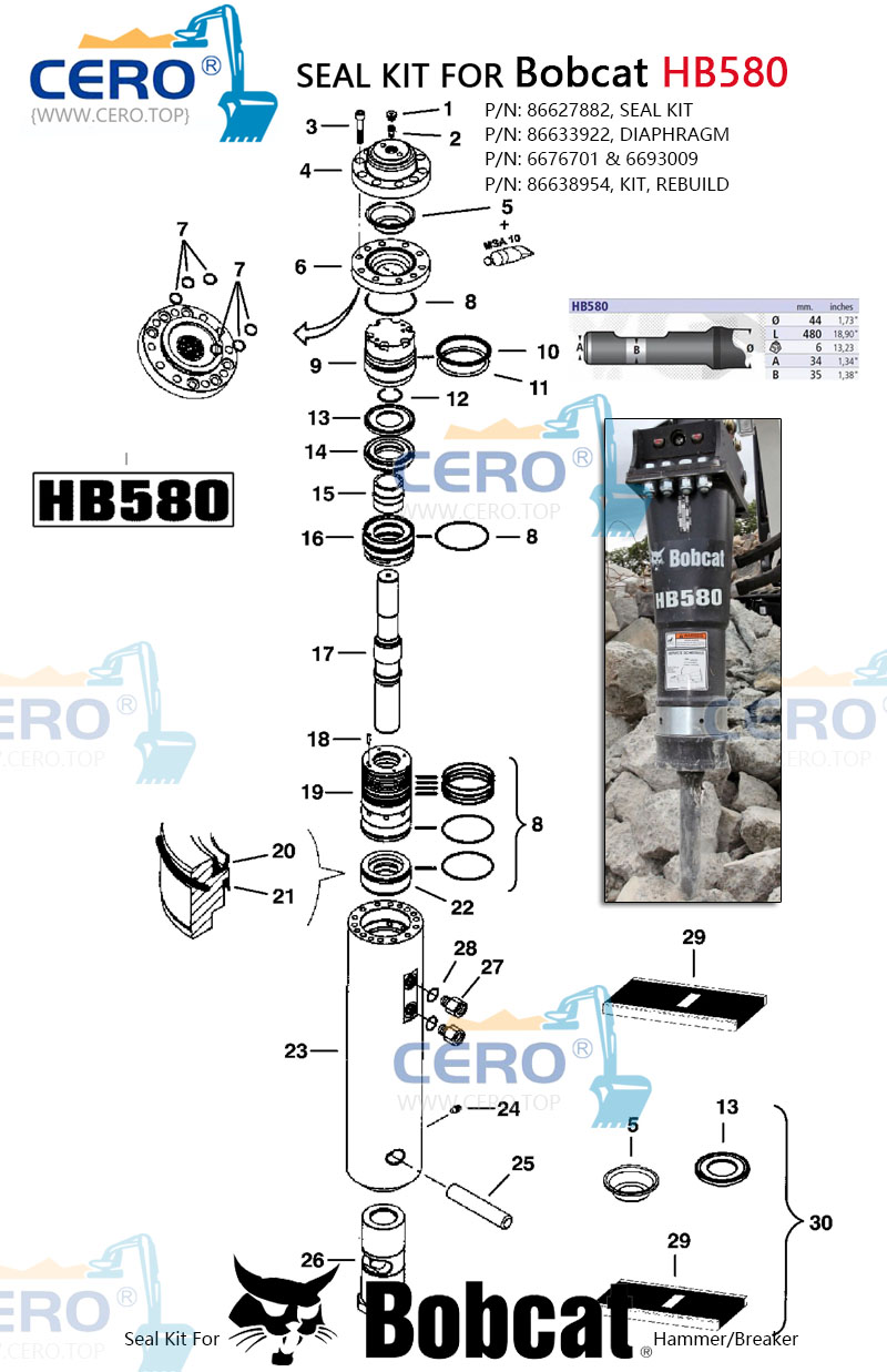 Bobcat HB580 破碎锤修理包86627882 皮碗6676701 油封修理包86638954