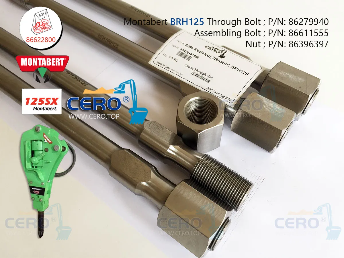 Montabert BRH125 Through Bolt 86279940 Side Rod 86611555 Nut 