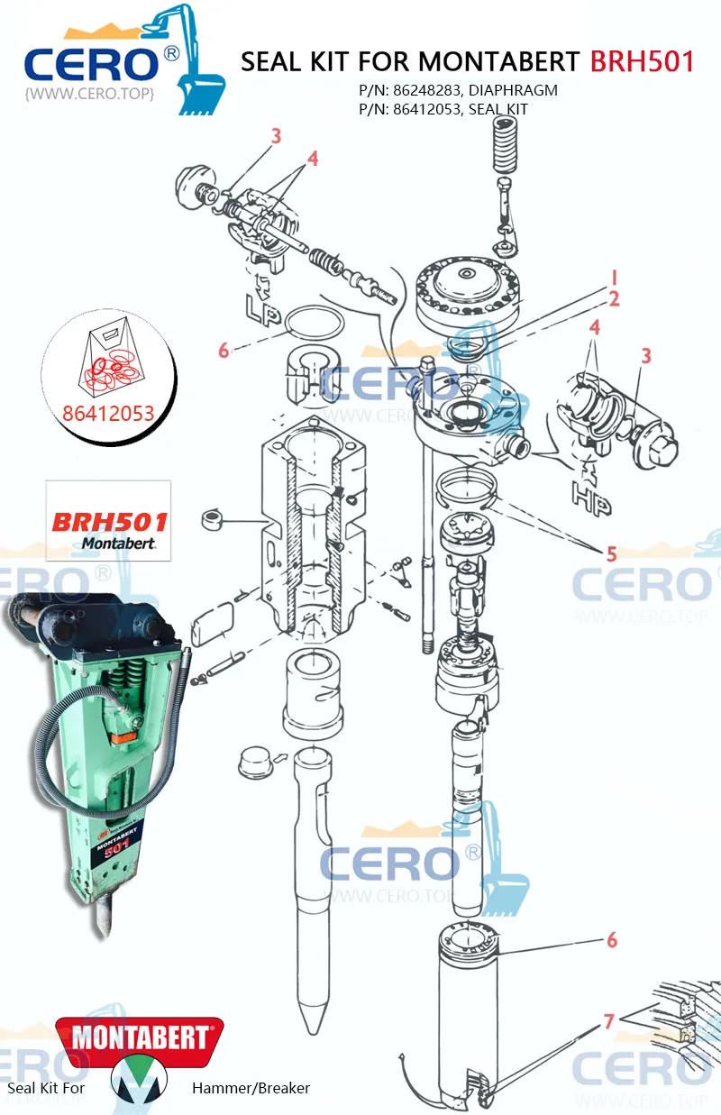 Montabert BRH501 Seal Kit 86412053 Diaphragm 86248283 Montabert 501