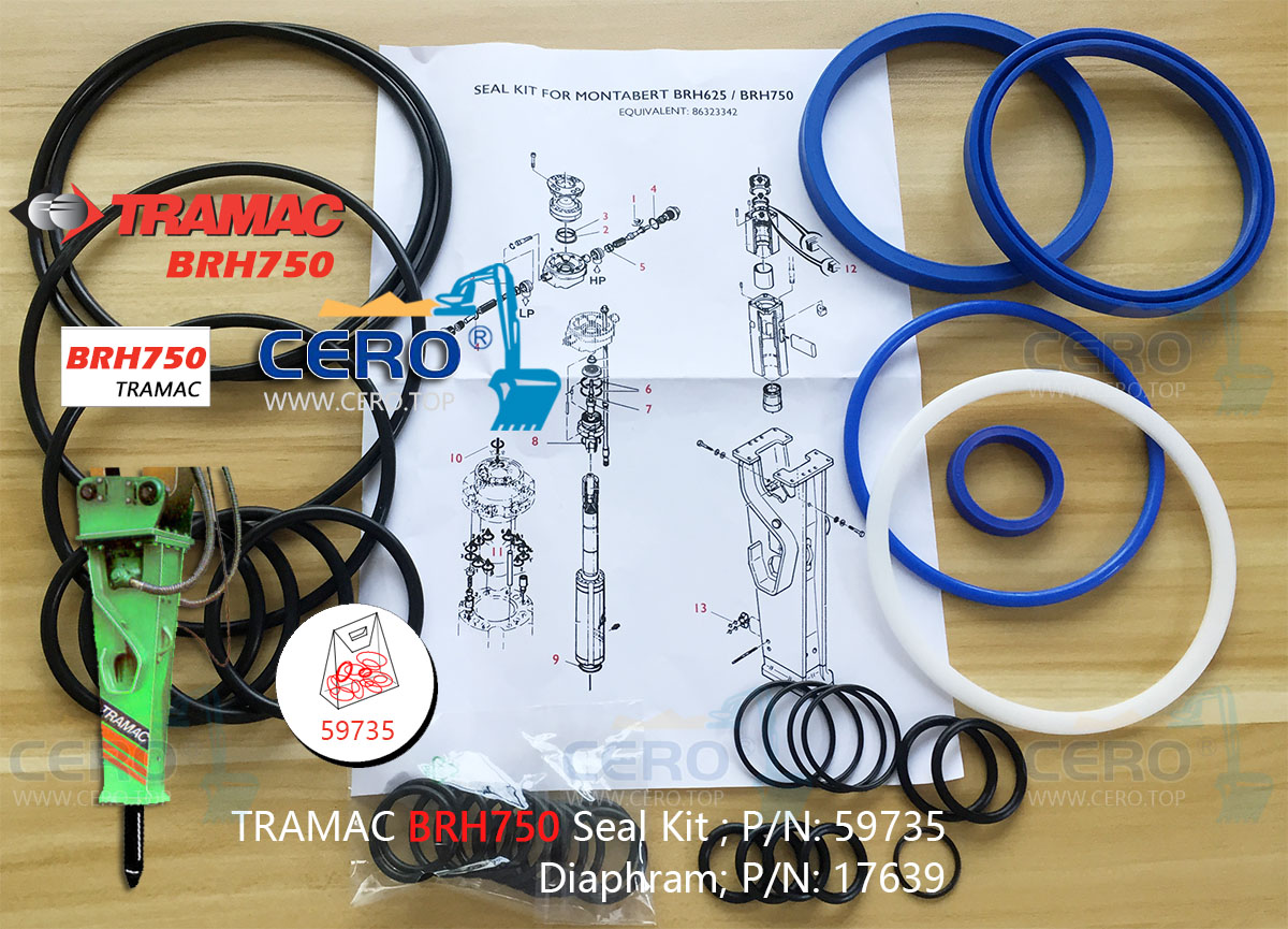 TRAMAC BRH750 Seal Kit 59735 Diaphragm 17639 Tramac 750 Membrane