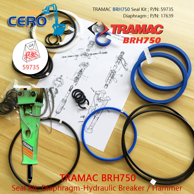 TRAMAC BRH750 Seal Kit 59735 Diaphragm 17639 Tramac 750 Membrane