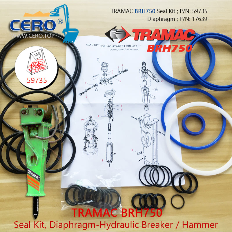 TRAMAC BRH750 Seal Kit 59735 Diaphragm 17639 Tramac 750 Membrane
