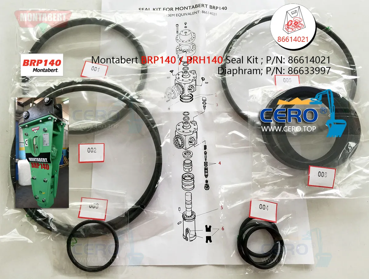 Montabert BRP130 Seal Kit 86404159 Diaphragm 86633997 Membrane 86395365