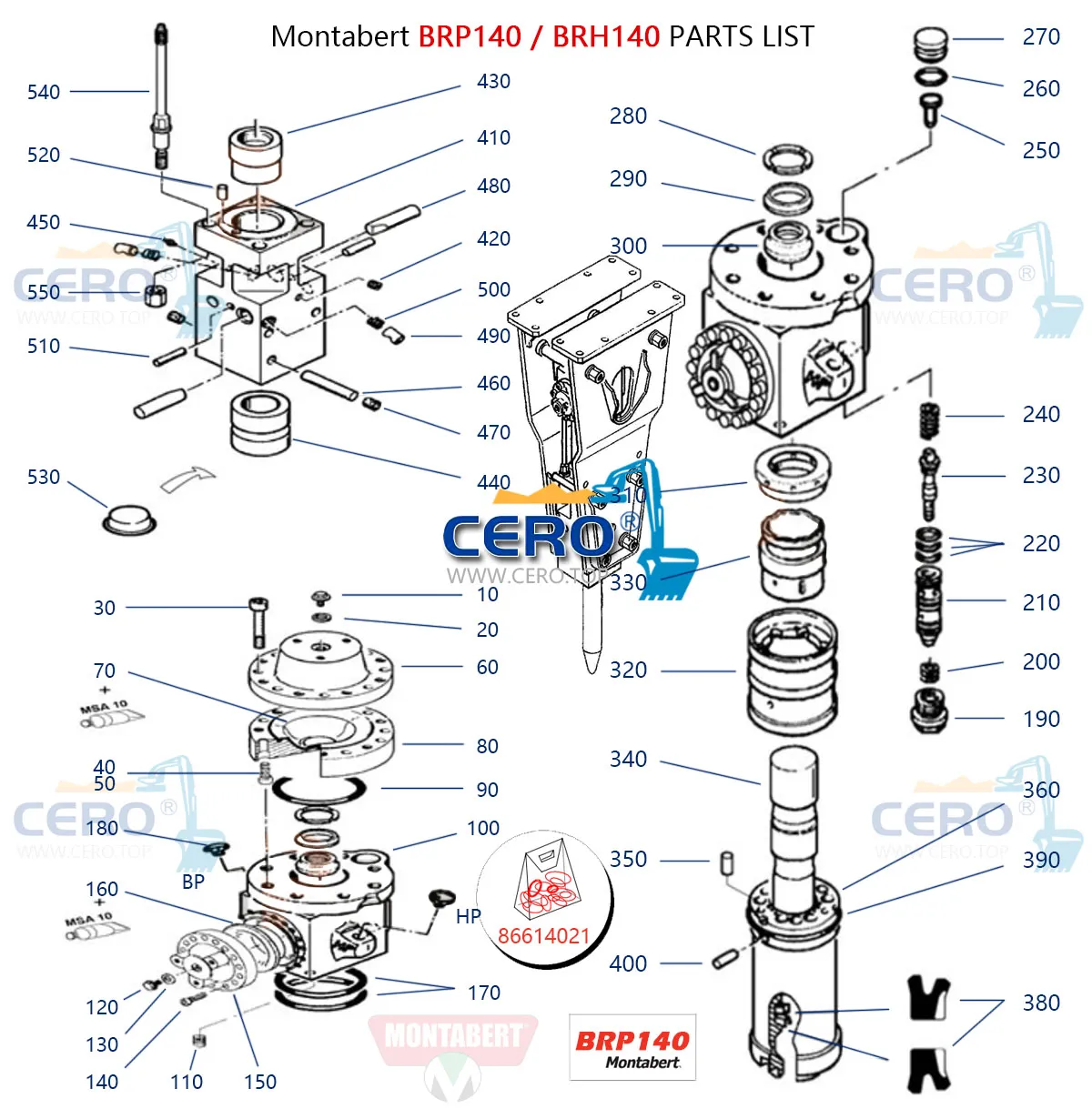 Montabert BRP130 Seal Kit 86404159 Diaphragm 86633997 Membrane 86395365