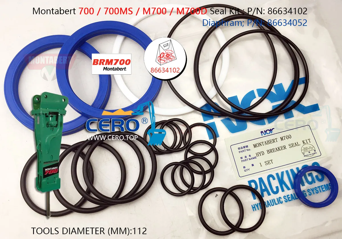 Montabert 700 M700 Seal Kit 86634102 Diaphragm 86634052 Montabert 700MS BRM700