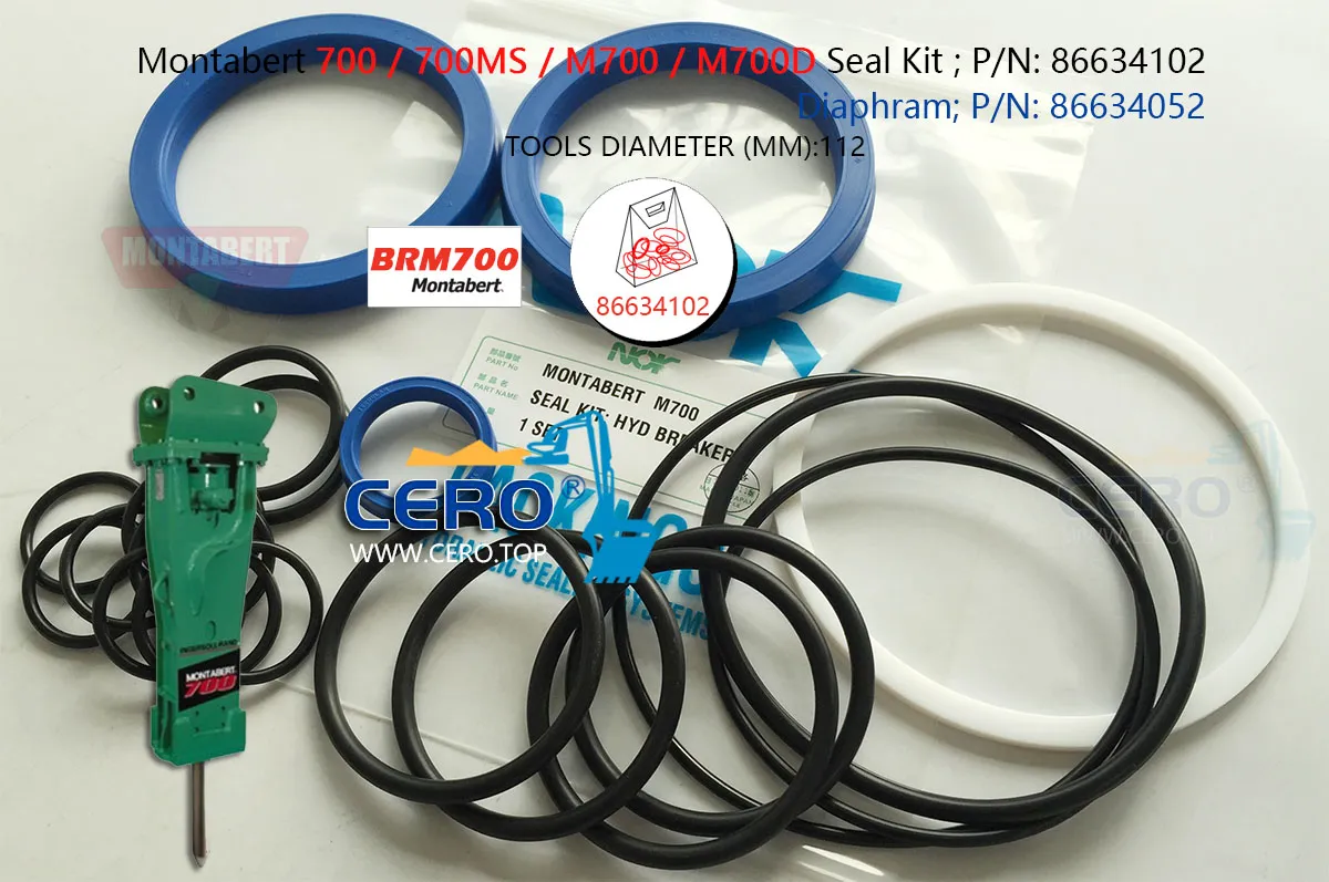 Montabert 700 M700 Seal Kit 86634102 Diaphragm 86634052 Montabert 700MS BRM700