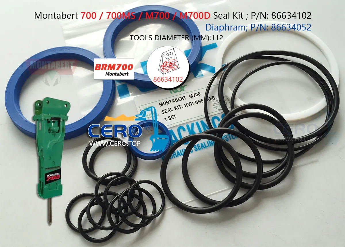 Montabert 700 M700 Seal Kit 86634102 Diaphragm 86634052 Montabert 700MS BRM700