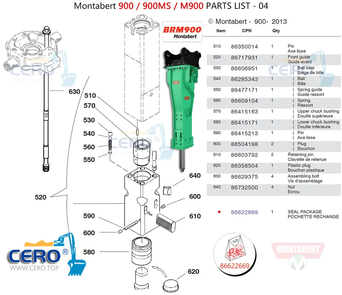 Montabert 900 M900 Seal Kit 86622669 Diaphragm 86633906 Montabert 900MS BRM900