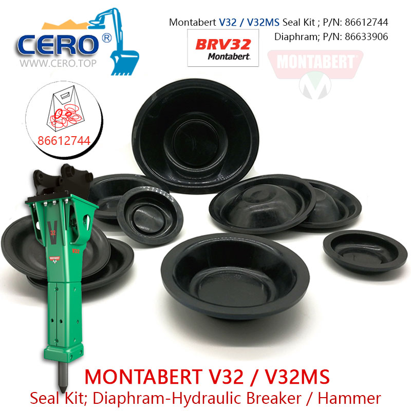 Montabert V32 Seal Kit 86612744 Diaphragm 86633906 Membrane 86722766 Montabert V32MS BRV32